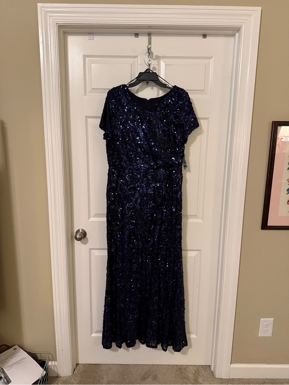 R&M Richards Navy Blue Sequin Maxi Dress